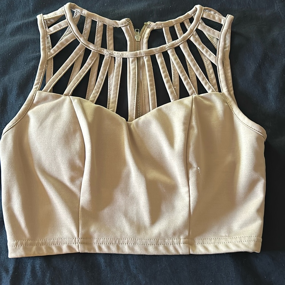 Tan zip up crop top